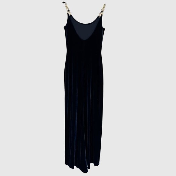 M Studio Floor Length 90s Glam Vintage Velour Dress - Midnight Blue - US XS - Picture 2 of 5